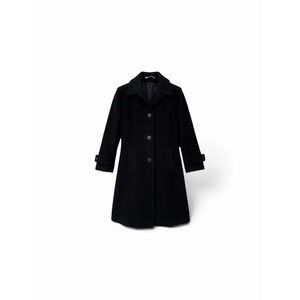 Vintage Larry Levine Trench Coat Womens 8 Black Merino Wool Old Money Classy Y2K